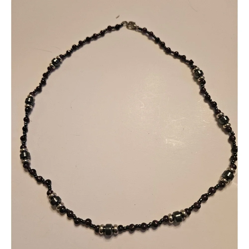 Beaded Dark Red Multicolor Necklace 18 inches Boho Artsy Nature